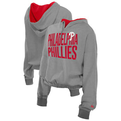Philadelphia Phillies Women's Reversed Out French Terry Quarter-Zip Banded Crop Hoodie - Heather Gray | New Era