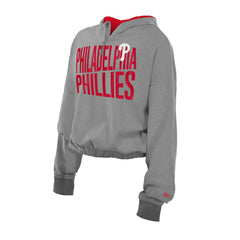 Philadelphia Phillies Women's Reversed Out French Terry Quarter-Zip Banded Crop Hoodie - Heather Gray | New Era