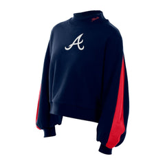 Atlanta Braves Women's Mock Neck Balloon Sleeve Sweatshirt - Navy | New Era