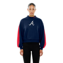 Atlanta Braves Women's Mock Neck Balloon Sleeve Sweatshirt - Navy | New Era