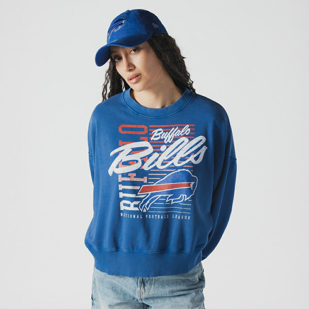 NFL Buffalo Bills Women's Oversized Throwback Mineral Wash Crew Neck Sweatshirt