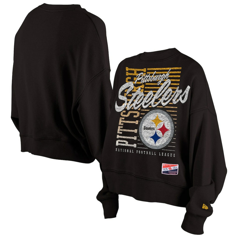 NFL Pittsburgh Steelers Women's Oversized Throwback Mineral Wash Crew Neck Sweatshirt