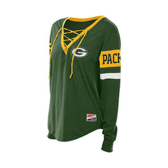 NFL Green Bay Packers Women's Throwback Lace-Up Long-Sleeve T-Shirt