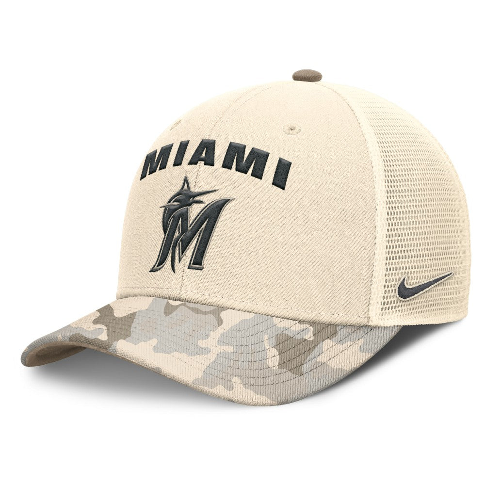 Miami Marlins Camo Natural Pack Rise Adjustable Trucker Hat - Natural | Nike