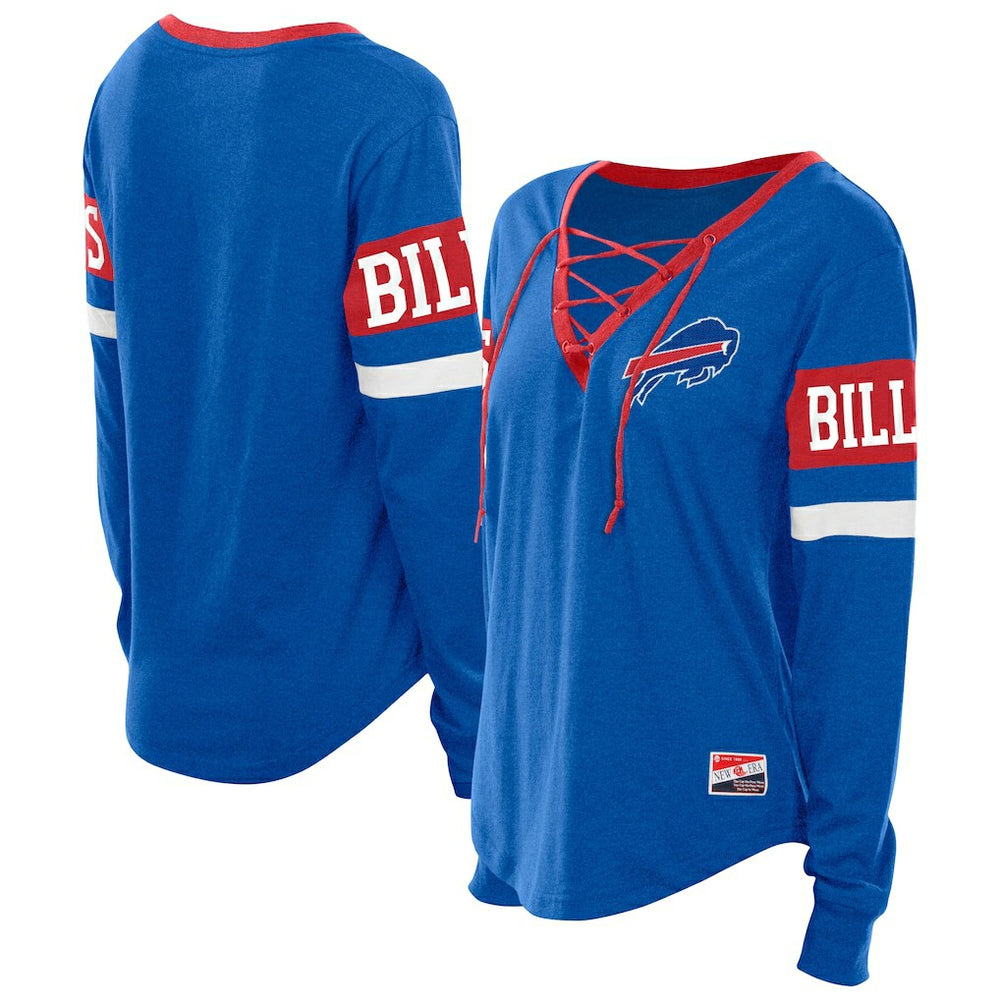 NFL Buffalo Bills Women's Plus Size Throwback Lace-Up Long Sleeve T-Shirt
