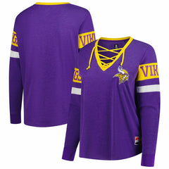 NFL Minnesota Vikings Women's Plus Size Throwback Lace-Up Long Sleeve T-Shirt