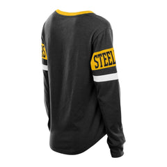 NFL Pittsburgh Steelers Women's Plus Size Throwback Lace-Up Long Sleeve T-Shirt