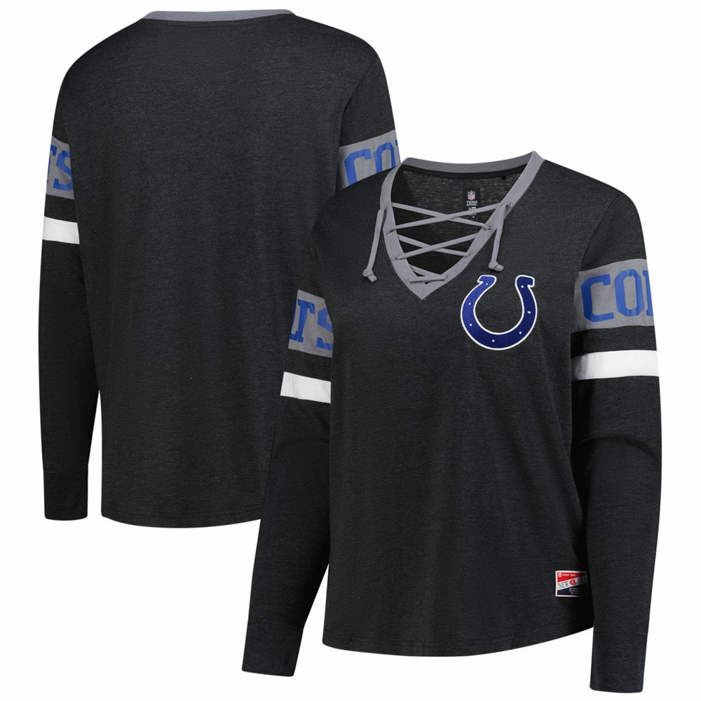 NFL Indianapolis Colts Women's Plus Size Throwback Lace-Up Long Sleeve T-Shirt