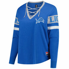 NFL Detroit Lions Women's Plus Size Throwback Lace-Up Long Sleeve T-Shirt