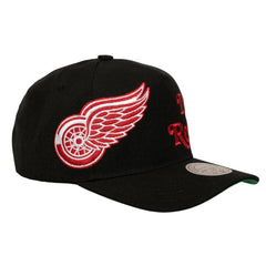 Detroit Red Wings Mitchell & Ness Busted Logo Wordmark Wrap-Around Pro Pinch Adjustable Hat