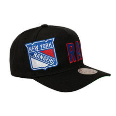 New York Rangers Mitchell & Ness Busted Logo Wordmark Wrap-Around Pro Pinch Adjustable Hat