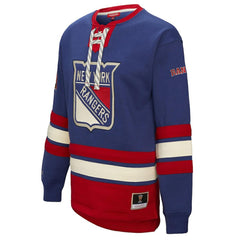 New York Rangers Mitchell & Ness Women's Heritage Lace-Up Pullover Sweatshirt