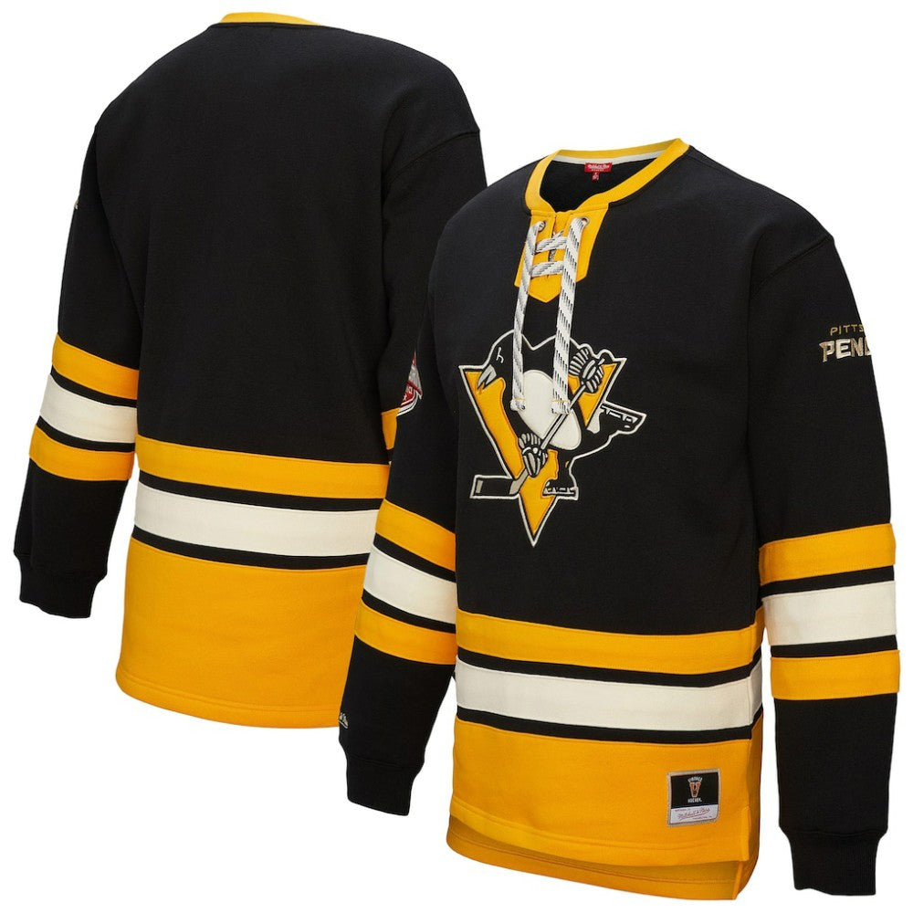 Pittsburgh Penguins Mitchell & Ness Women's Heritage Lace-Up Pullover Sweatshirt