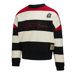 Atlanta Braves Women's Cooperstown Collection Blocked Fleece Pullover Sweatshirt- Red/Black | Mitchell & Ness