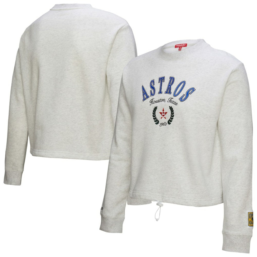 Houston Astros Women's Cropped Toggle Pullover Sweatshirt - Heather Gray | Mitchell & Ness