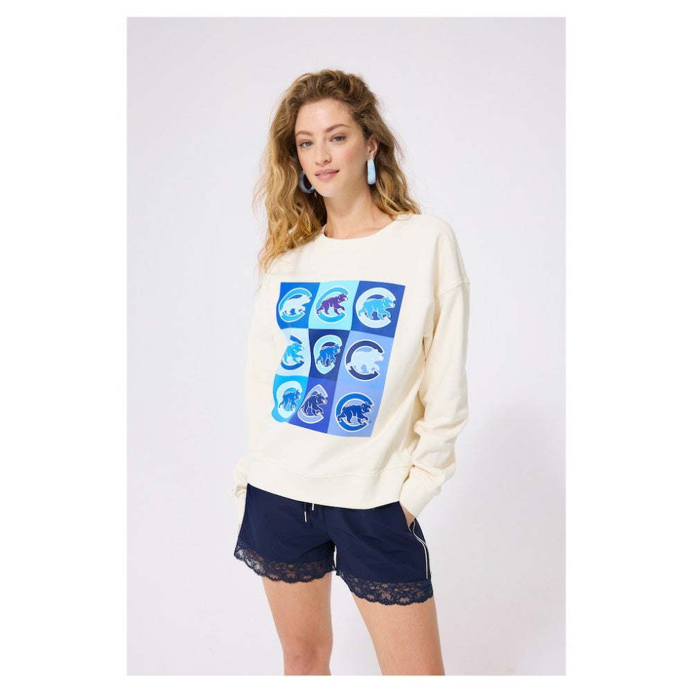 Chicago Cubs Terez Women's Technicolor Oversized Pullover Sweatshirt - Cream