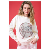 New York Yankees Terez Women's Oversized Gemstone Logo Sweatshirt - Cream