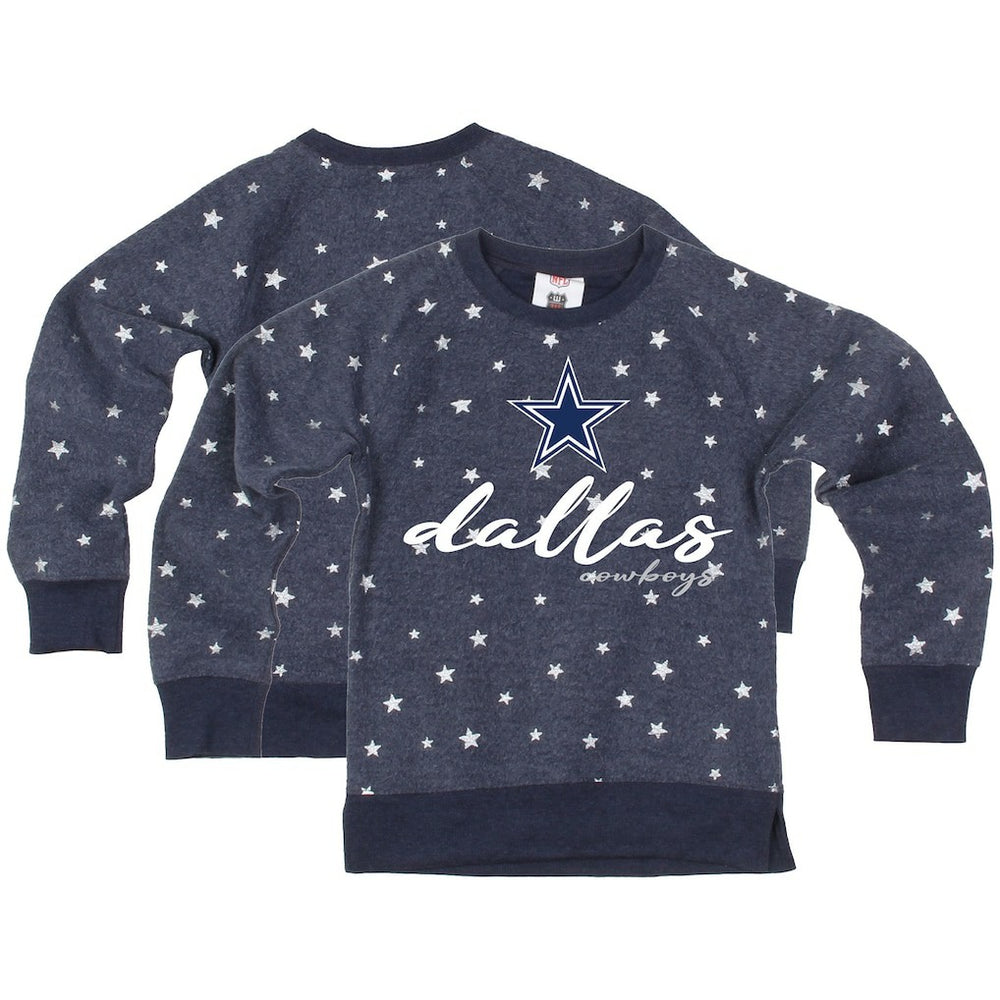 NFL Dallas Cowboys Wes & Willy Girls Youth Shimmer Star Reverse Fleece Pullover Sweatshirt