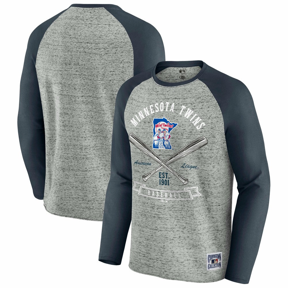 Minnesota Twins Darius Rucker Collection Raw Edge Raglan Long Sleeve Baseball T-Shirt - Heather Gray