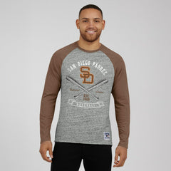 San Diego Padres Darius Rucker Collection Raw Edge Raglan Long Sleeve Baseball T-Shirt - Heather Gray