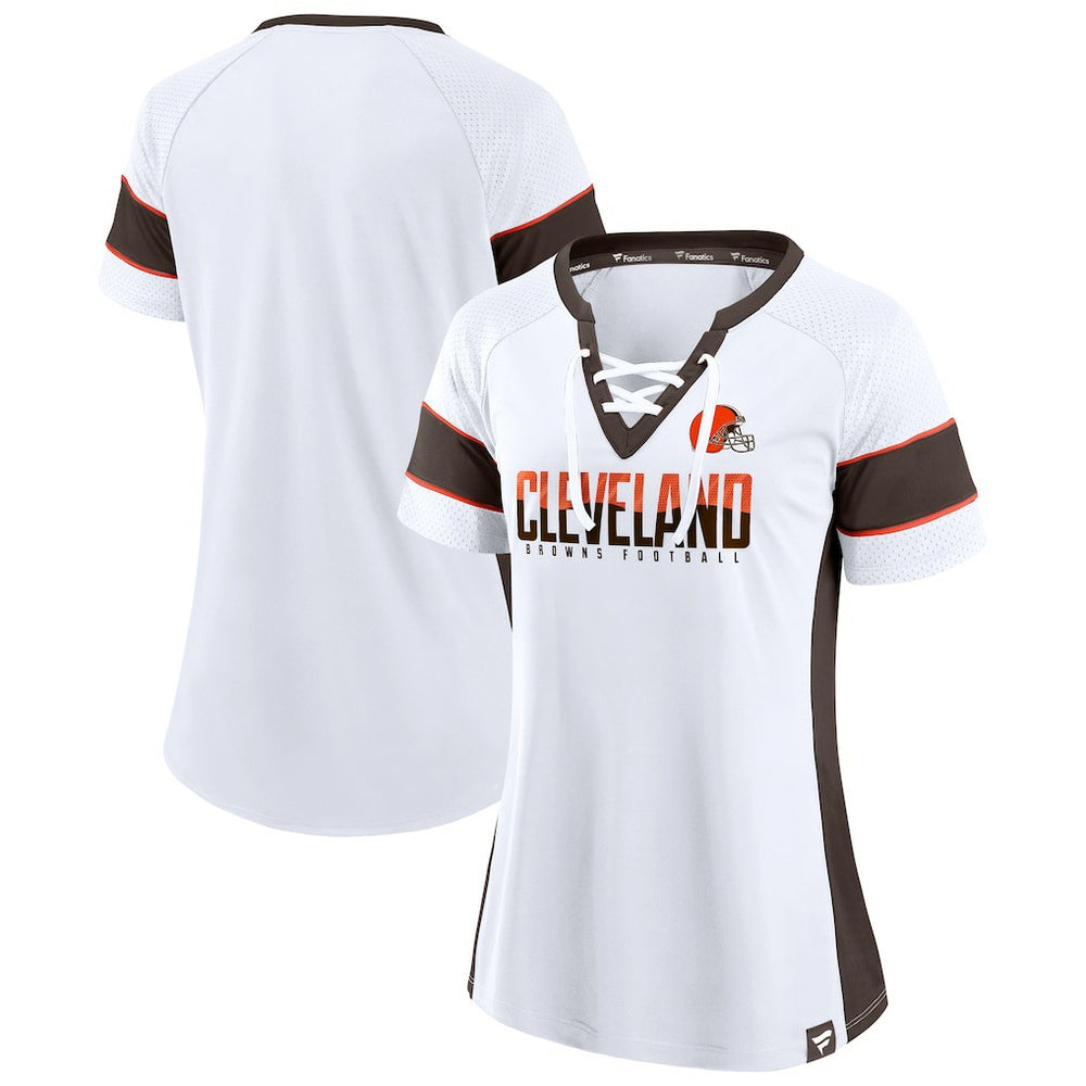 NFL Cleveland Browns Women's Athena Lace-Up V-Neck T-Shirt