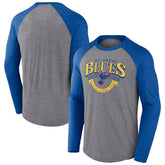 St. Louis Blues Fanatics Goal Crease Raglan Tri-Blend Long Sleeve T-Shirt