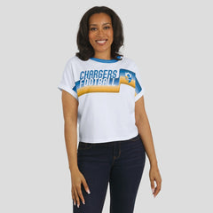 NFL Los Angeles Chargers WEAR by Erin Andrews Women's Cropped Center Stripe Dolman T-Shirt