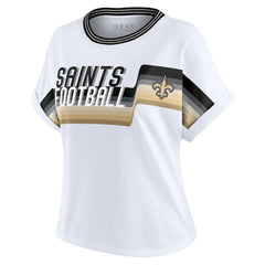 NFL New Orleans Saints WEAR by Erin Andrews Women's Cropped Center Stripe Dolman T-Shirt