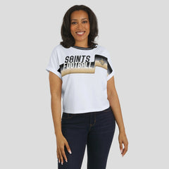 NFL New Orleans Saints WEAR by Erin Andrews Women's Cropped Center Stripe Dolman T-Shirt