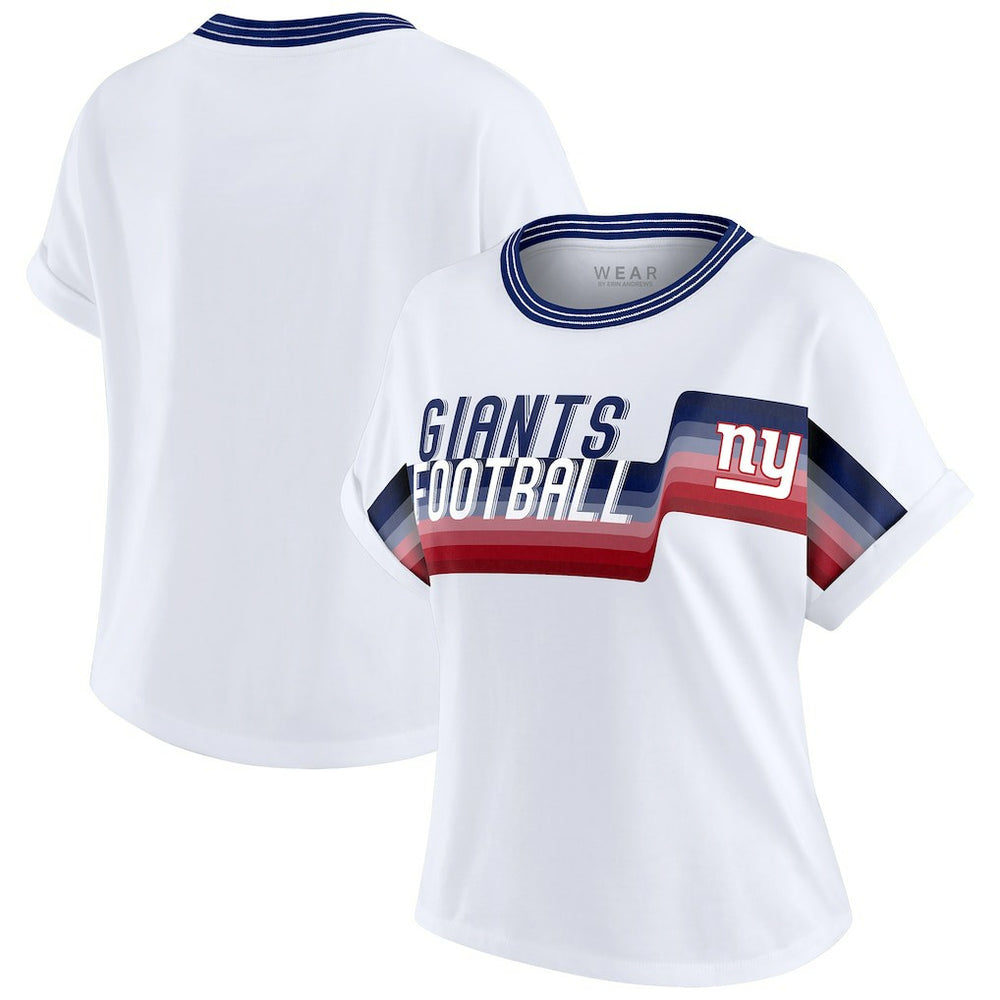 NFL New York Giants WEAR by Erin Andrews Women's Cropped Center Stripe Dolman T-Shirt