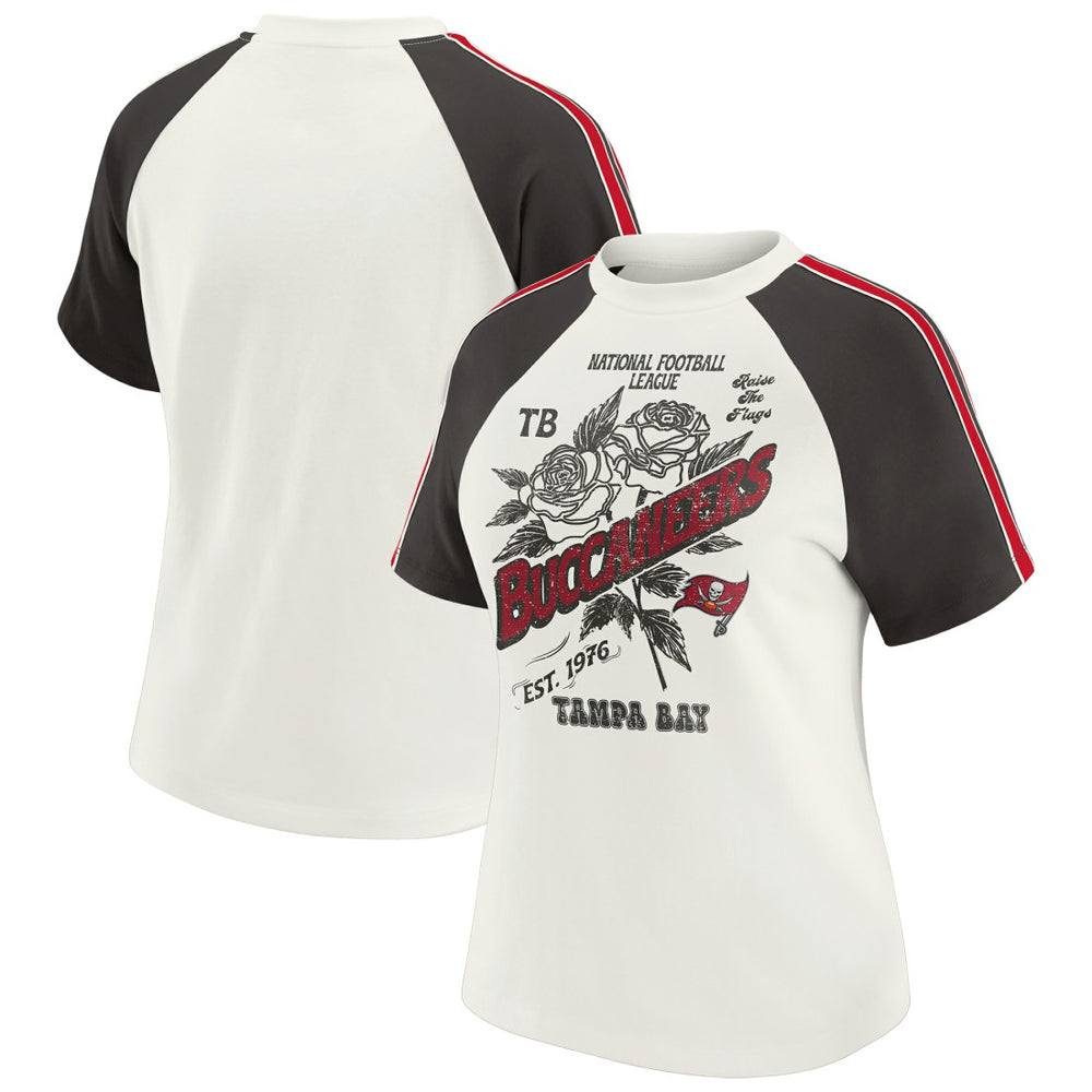 NFL Tampa Bay Buccaneers WEAR by Erin Andrews Women's Sleeve Stripe Distressed Raglan T-Shirt