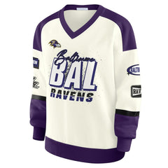 NFL Baltimore Ravens WEAR by Erin Andrews Women's Racing Crew V-Neck Sweatshirt