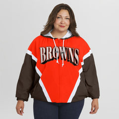 NFL Cleveland Browns WEAR by Erin Andrews Women's Plus Size Retro Crinkle Full-Zip Hoodie Windbreaker Jacket