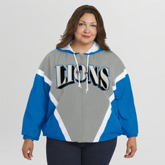NFL Detroit Lions WEAR by Erin Andrews Women's Plus Size Retro Crinkle Full-Zip Hoodie Windbreaker Jacket