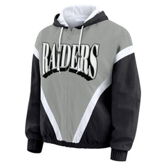 NFL Las Vegas Raiders WEAR by Erin Andrews Women's Plus Size Retro Crinkle Full-Zip Hoodie Windbreaker Jacket