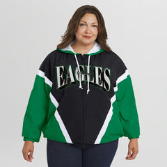 NFL Philadelphia Eagles WEAR by Erin Andrews Women's Plus Size Retro Crinkle Full-Zip Hoodie Windbreaker Jacket