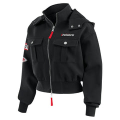 NFL Kansas City Chiefs WEAR by Erin Andrews Women's Tri-Blend Patch Pocket Cropped Full-Zip Bomber Hoodie Jacket