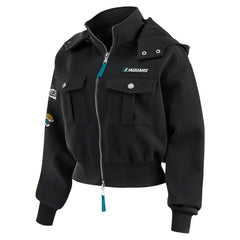 NFL Jacksonville Jaguars WEAR by Erin Andrews Women's Tri-Blend Patch Pocket Cropped Full-Zip Bomber Hoodie Jacket