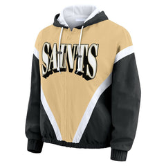 NFL New Orleans Saints WEAR by Erin Andrews Women's Retro Crinkle Full-Zip Hoodie Windbreaker