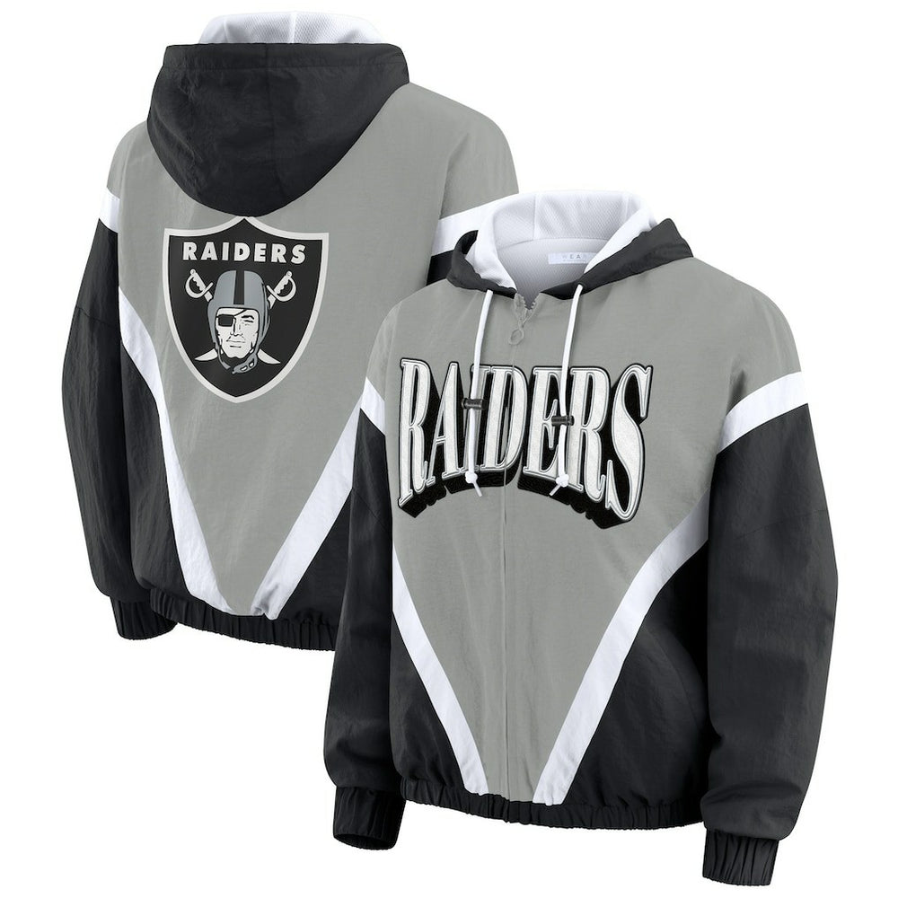 NFL Las Vegas Raiders WEAR by Erin Andrews Women's Retro Crinkle Full-Zip Hoodie Windbreaker
