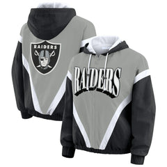 NFL Las Vegas Raiders WEAR by Erin Andrews Women's Retro Crinkle Full-Zip Hoodie Windbreaker