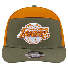 Los Angeles Lakers Two-Tone Color Pack Split Panel 9FIFTY Adjustable Hat - Olive/Burnt Orange | New Era shop