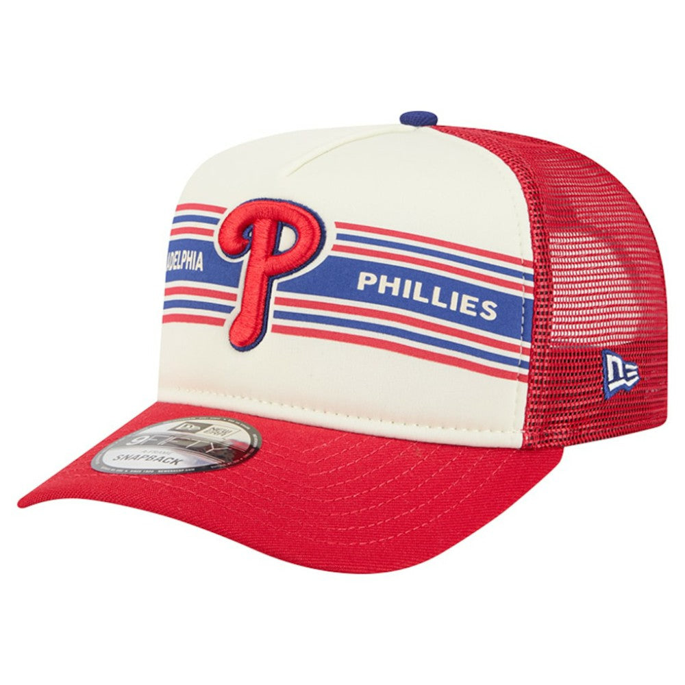 Philadelphia Phillies Banner A-Frame 9FIFTY Trucker Snapback Hat - Cream/Red | New Era