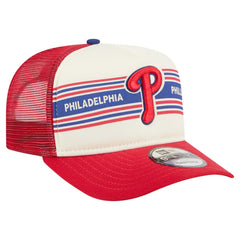 Philadelphia Phillies Banner A-Frame 9FIFTY Trucker Snapback Hat - Cream/Red | New Era
