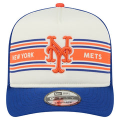 New York Mets Banner A-Frame 9FIFTY Trucker Snapback Hat - Cream/Royal | New Era