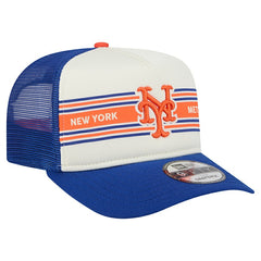 New York Mets Banner A-Frame 9FIFTY Trucker Snapback Hat - Cream/Royal | New Era