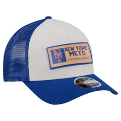 New York Mets Text A-Frame Trucker 9FORTY Hat - Stone/Royal | New Era