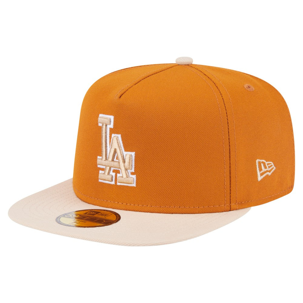 Los Angeles Dodgers Two-Tone Color Pack A-Frame 59FIFTY Fitted Hat - Orange/Light Beige | New Era