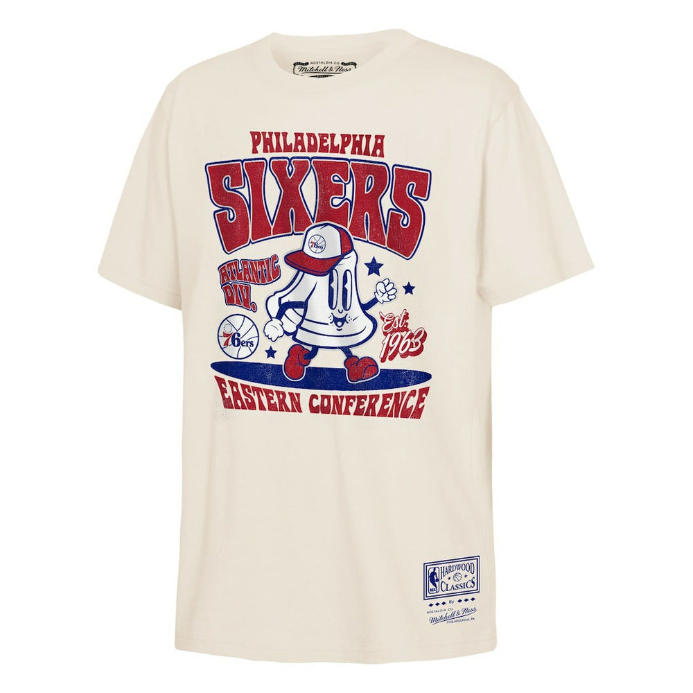 Philadelphia 76ers Youth Retro Mascot Script T-Shirt - Cream | Mitchell & Ness sale