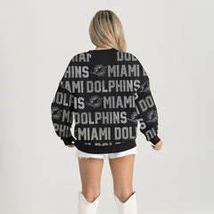 NFL Miami Dolphins Gameday Couture Women's Oversized Hype Era Rhinestone Text Sweatshirt